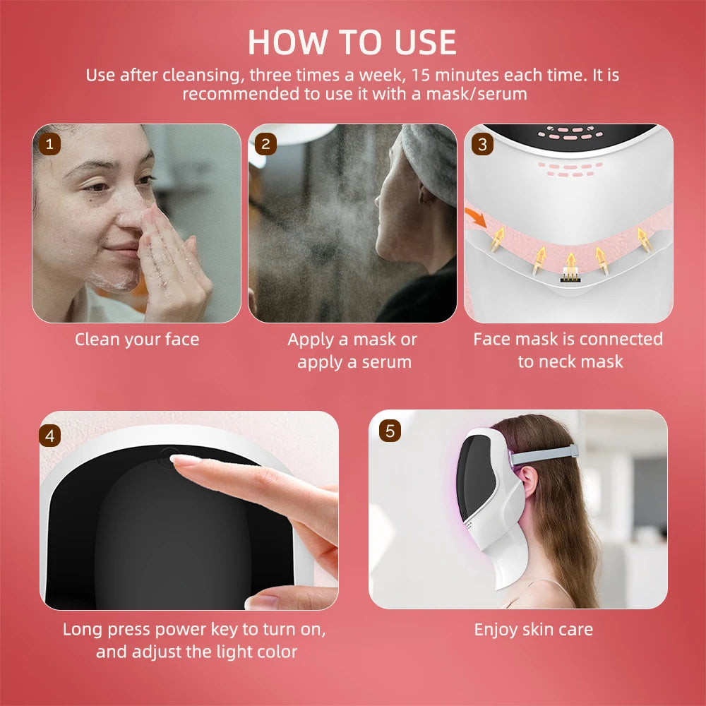 Wireless 7-Color LED Face & Neck Mask – Skin Tightening & Rejuvenation